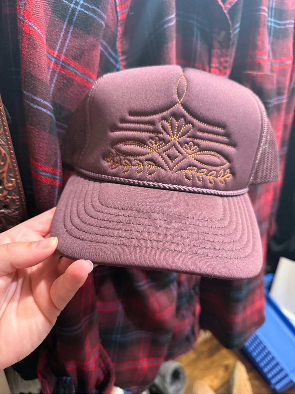 Shyanne (Boot Barn) Plum Purple boot Stitch Embroidered SnapBack